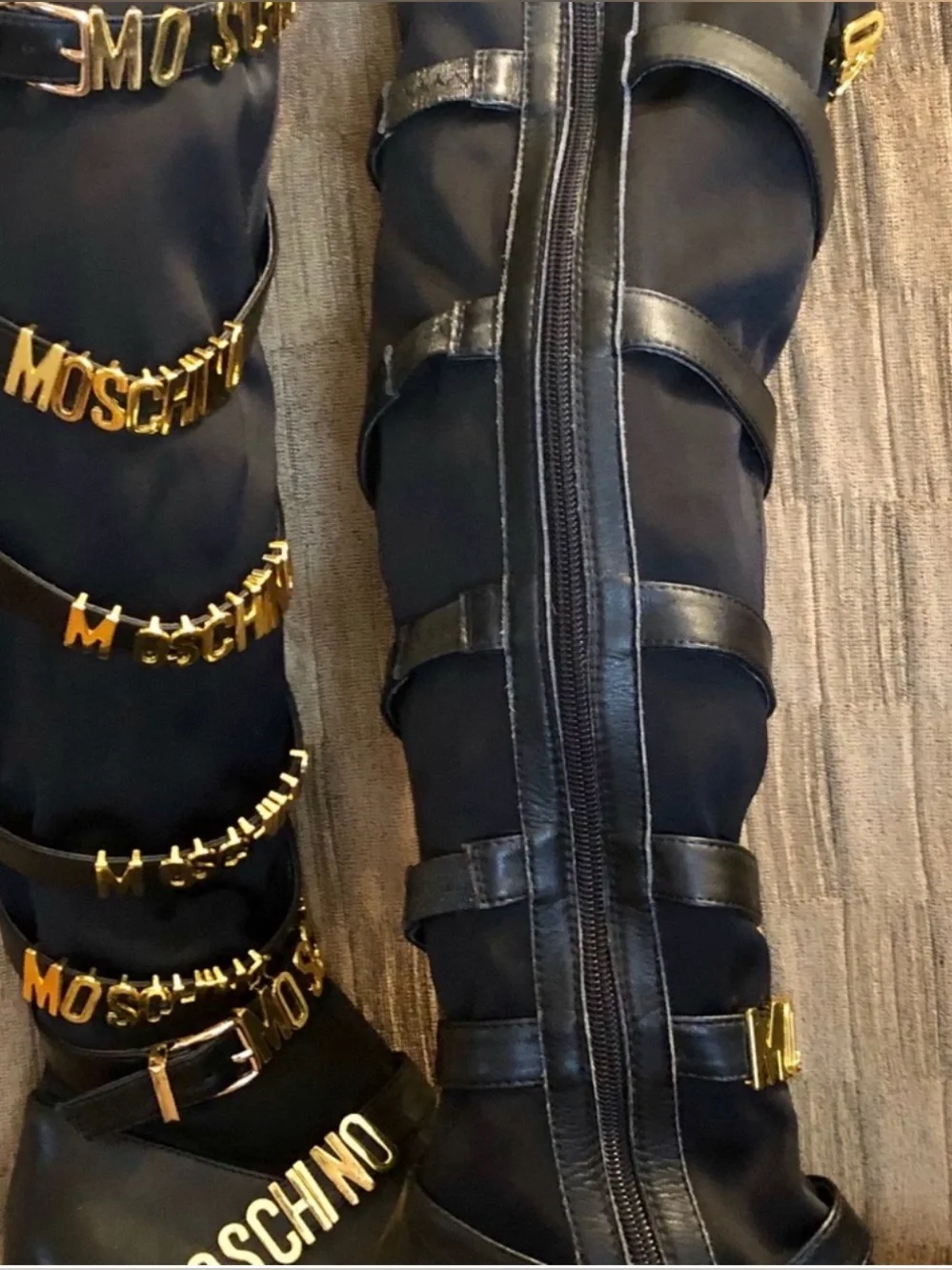 MOSCHINO metal lettering logo boots